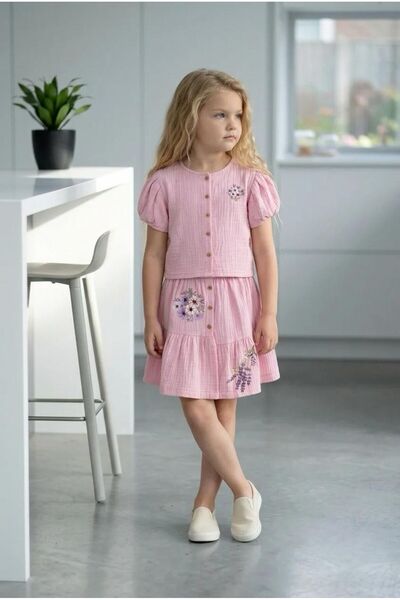 coolstar kids Flower Printed Muslin Skirt and Shirt Summer Girls' Set