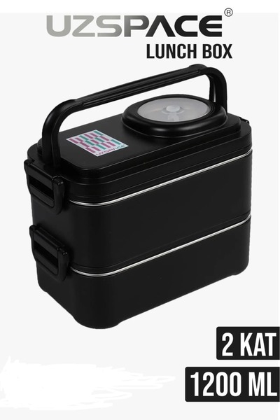 Uzspace Beslenme Kutusu Paslanmaz Çelik - 1200 ml Sos Kaseli 2 Katlı Çatal Ka...