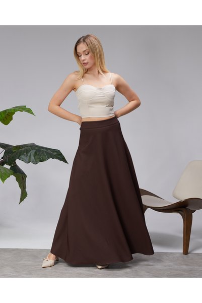 sehatex Dabıl Thick Crepe Fabric Long Skirt with Pattern