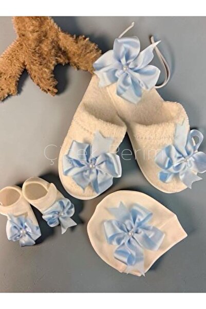ÇİÇEK PERİMM Anne Bebek Lohusa Terlik Seti 4’lü – Fiyonklu Anne Terliği Bebek...