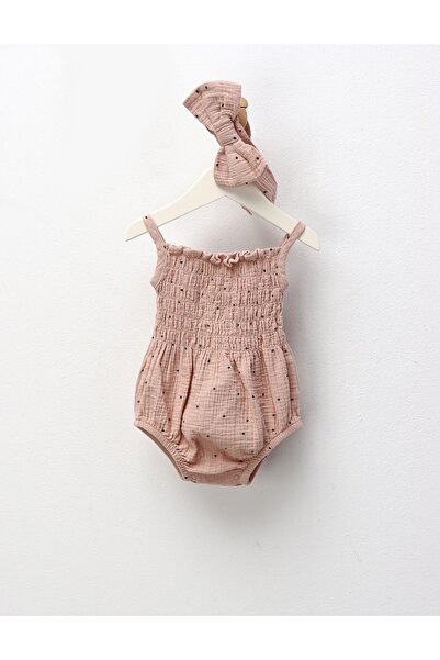 MiniKids Set de vara din muselina, body maiou si bentita, roz prafuit