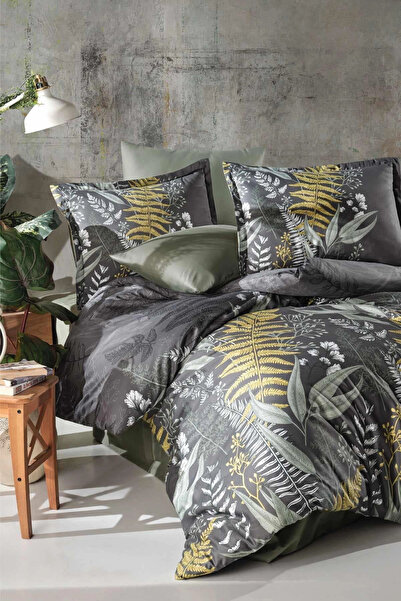 Clasy Satin 100% Cotton Duvet Cover Set Double Botanica V1 Green