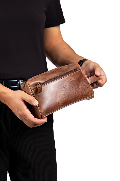 Niki Leather Geantă de mână tip portofoliu din piele naturală maro Brad, cu f...