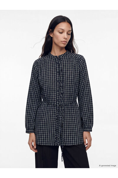 LC Waikiki Navy Blue Plaid Flannel Women's Shirt Tunic
