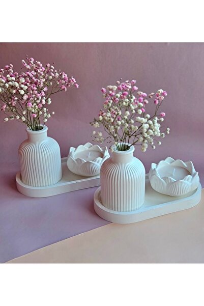 STRAWLİN MAISON Estetik Lotus Mum ve Mini Vazo Seti