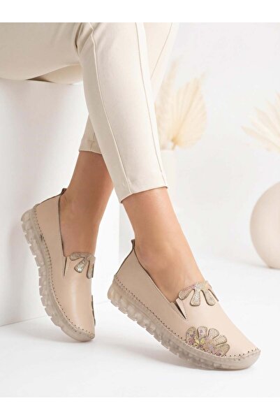 Nesil Shoes Pantofi de damă Knc 23 Bej din piele naturală moale