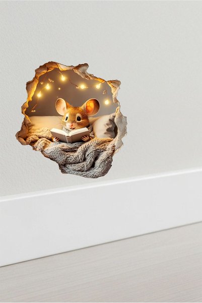 TUGİBU Kitap Okuyan Fare Duvar Sticker, Süpürgelik Fare Deliği Stickerı, Sevimli Fare Sticker