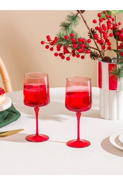 LC Waikiki LCW HOME Kırmızı Cam Ayaklı Su Bardağı Seti 2'li 430 Ml