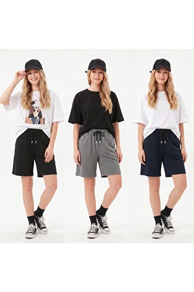 TKT Women's 3-Pack Oversize Comfortable Combed Cotton Shorts with Side Pockets