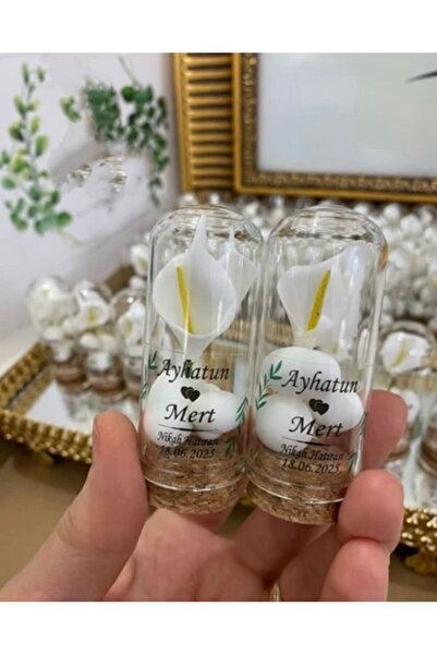 MaVie Mağaza Mantarlı Cam Fanusta Gala Çiçeği ve İnci Detaylı Söz Nişan Nikah...