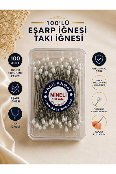 BERAYE 100 Adet Beyaz Renk Toplu İğne, Türban Eşarp Başörtüsü Şal Düğün Nikah...