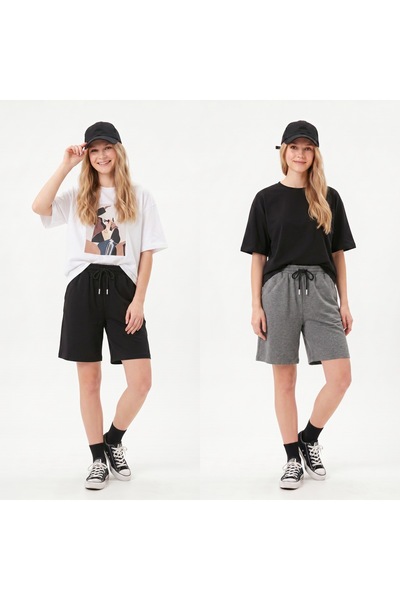 TKT Women's 2-Pack Oversize Comfortable Combed Cotton Shorts with Side Pockets
