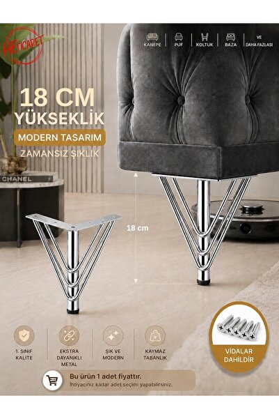 HETicaret Mobilya Ayağı Modern 18cm Metal Mobilya, Dolap, Karyola, Puf, Baza,...