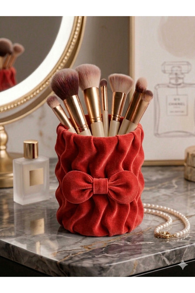 YILDIZ Aesthetic Drawstring Brush Holder with Bow Detail, Luxurious Makeup Or...