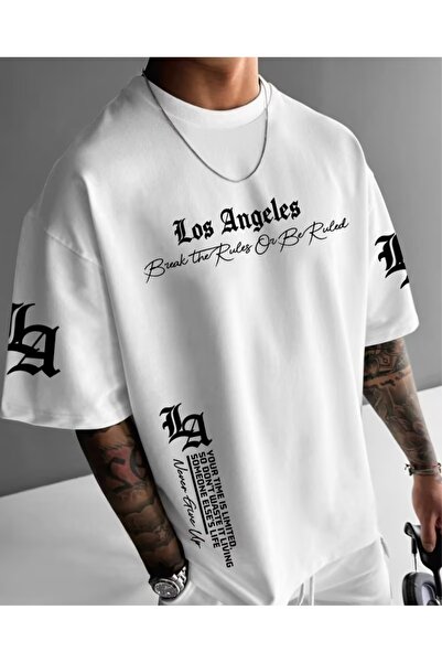 ORVIO Group Men's Oversize T-Shirt – Los Angeles Text Printed Streetwear Design