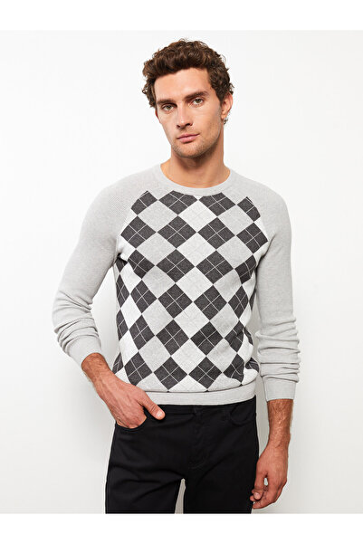 LC Waikiki Crew Neck Long Sleeve Plaid Men's Knitwear Sweater