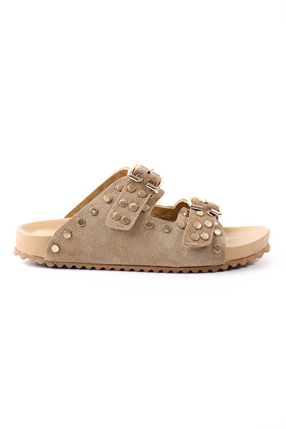 Tuna Γυναικείες παντόφλες από γνήσιο δέρμα Olive Suede - Rgn8197