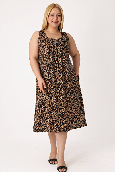 İntensive Rochie de damă, mărime mare, din bumbac, cu imprimeu leopard, fără ...