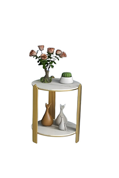 TodayShop Măsuță de cafea rotundă cu 2 rafturi și cadru metalic - Design mode...