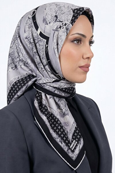 hadiora Women's Gray Black Abstract Patterned Organic Soft Cotton Scarf