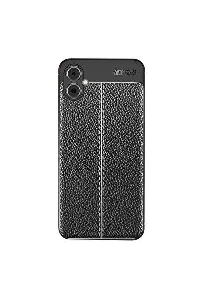 Galaxy A05 Auto Focus Kılıf - Siyah Deri Dokulu TPU Silikon