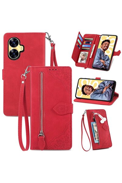 sscase Embossed Flower Θήκη Πορτοφόλι Red (Realme C55)