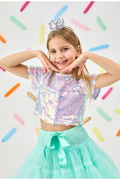Le Mabelle Lila Pullu Kısa Kollu Kız Çocuk Crop