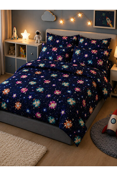 zeetwo 6-Piece Printed Cotton Bedding Set – Fitted Sheet, Duvet Cover & 4 Pil...
