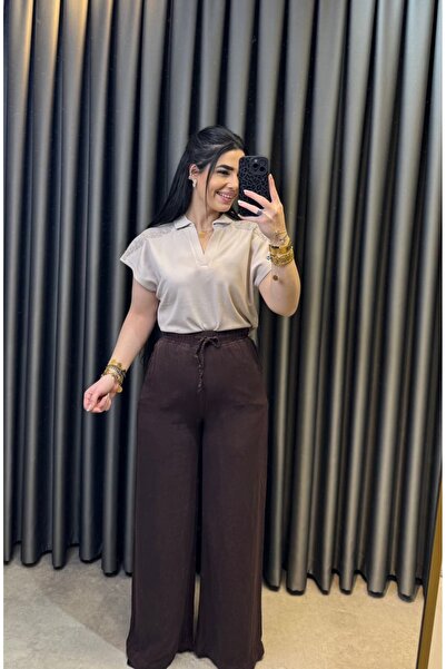 Nisam Shiny Tencel Elastic Waist Trousers
