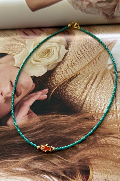 Trendy Butik Turquoise Beaded Orange Fish Figured Necklace