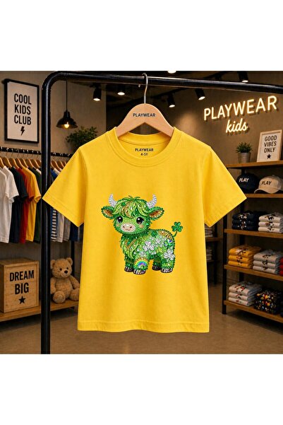 playwear Green Diamond Bull Printed 100% Kids Unisex T-Shirt 5 6 -7 8-9 10 -1...