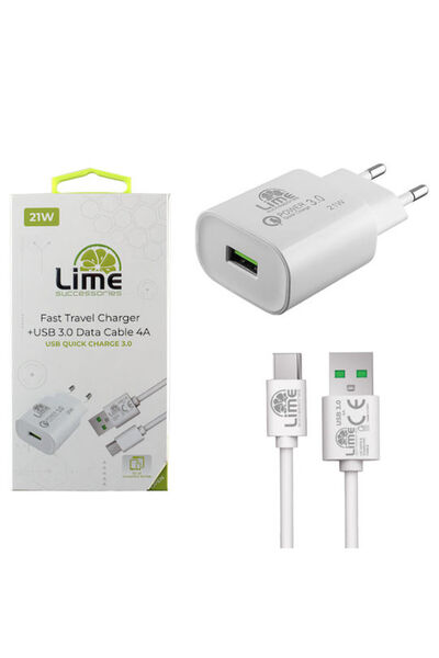 Lime&co Φορτιστής Lime με Θύρα USB-A και Καλώδιο USB-C 21W Quick Charge 3.0 Λ...