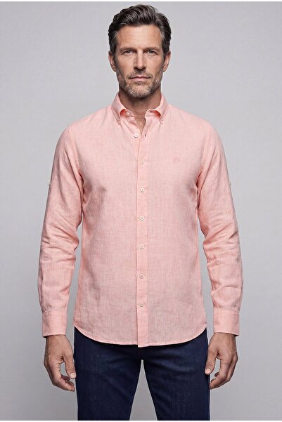 Bisse Orange Regular Fit Pocketless Long Pasha Collar Shirt