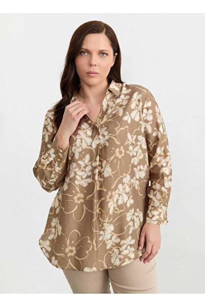 Selen Bej Kadın Çiçek Normal Fit Bluz 26YSL8468