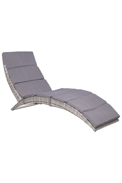 vidaxl Foldable beach lounger with Pillow, grey, polyrattan