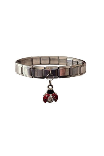 Sibelya Aksesuar Italian Charm Bracelet with Stones Ladybug Silver Steel Wome...