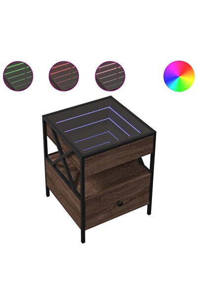 vidaxl Noptieră cu LED infinity, stejar maro, 40x40x51 cm