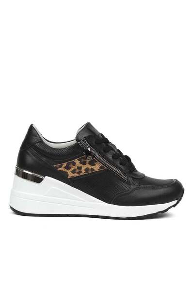 Celal Gültekin Kadın Siyah Bağcıklı Dolgu Topuklu Deri Sneaker
