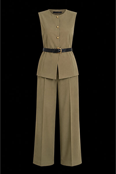studio fashion 1988 Khaki Belt Detailed Vest and Trousers Set