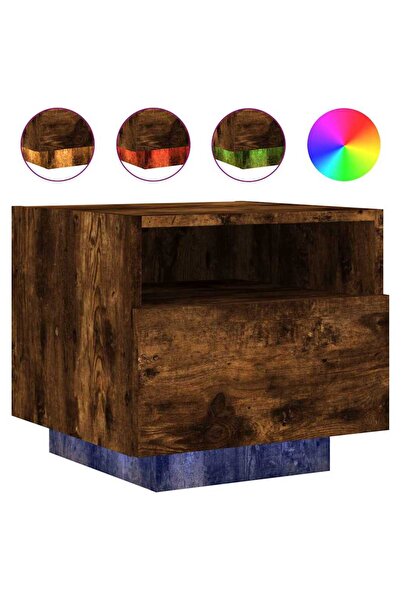 vidaxl Noptiere cu lumini LED, stejar fumuriu, 40x39x37 cm