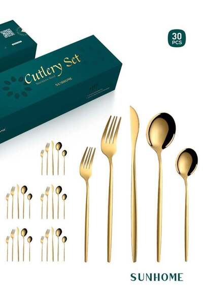Sunhome 30-Piece Stainless Steel Cutlery Set Gold