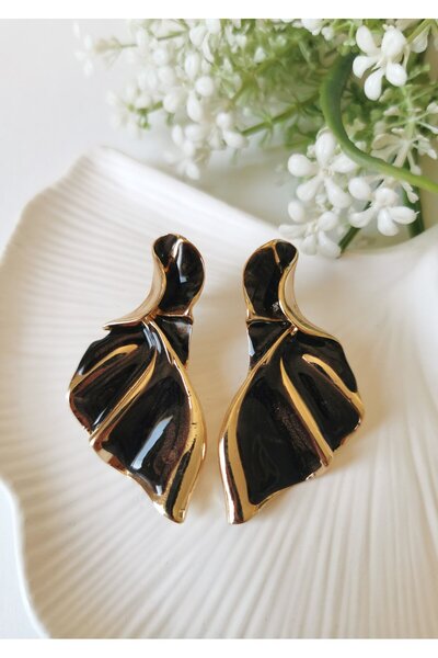 Halley Concept Brown Enamel Plated Gold Detailed Evening Dress Steel Earrings...