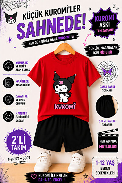 OVERMAX Kuromi Dream Mood Look Kids' Set – T-Shirt & Shorts 2-Piece Combinati...