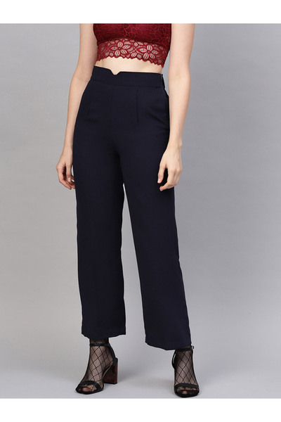 Styli Solid Side Zipper Detail Trousers