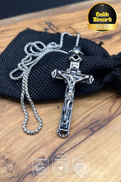 Balzamin Design Çelik Haç Kolye Hz. İsa Figürlü Hristiyan İnanç Sembolü Çarmı...