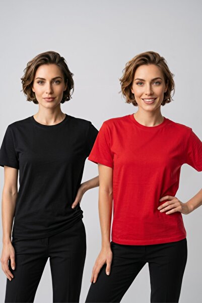 fevien Women's 2-Pack Basic Crew Neck Short Sleeve T-Shirt - Casual Comfort F...