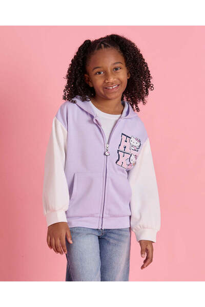 REDTAG Girls Lilac And White Hello Kitty Hooded Sweatshirt