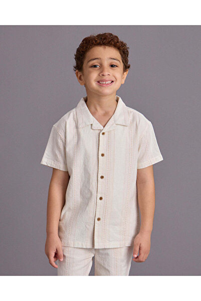 REDTAG Boys Ivory Jacquard Short Sleeve Shirt