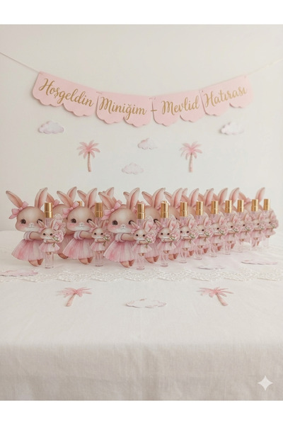 BYMELİKEDEN Kız Bebek Mevlüt Hediyesi 20'li Set - Pembe Elbiseli Tavşan Tasar...