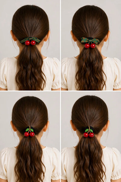 MakeWell Girl's Cherry Figured Rubber Hair Clip Set of 4 – Cute Fruit Detaile...